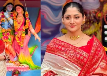 এক দুর্গার সামনে আরেক দুর্গা’, পূজা চেরীর ছবি ঘিরে মুগ্ধতা